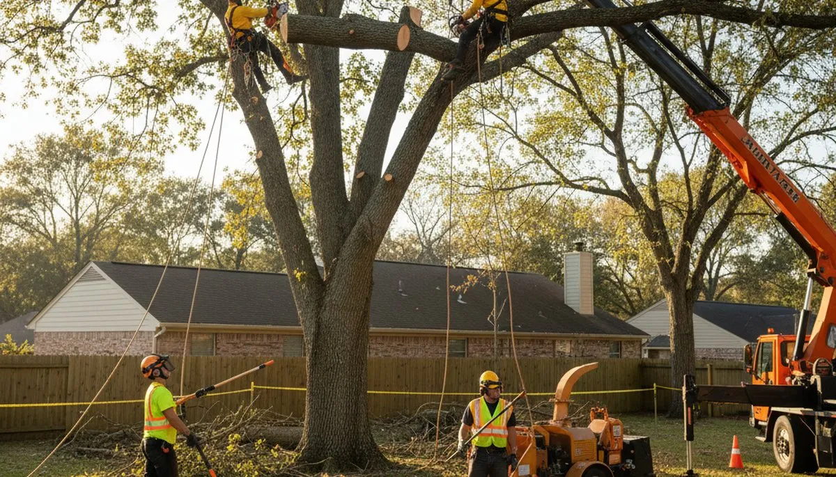 Tree removal crew clearing a hazardous tree in Overland Park, KS