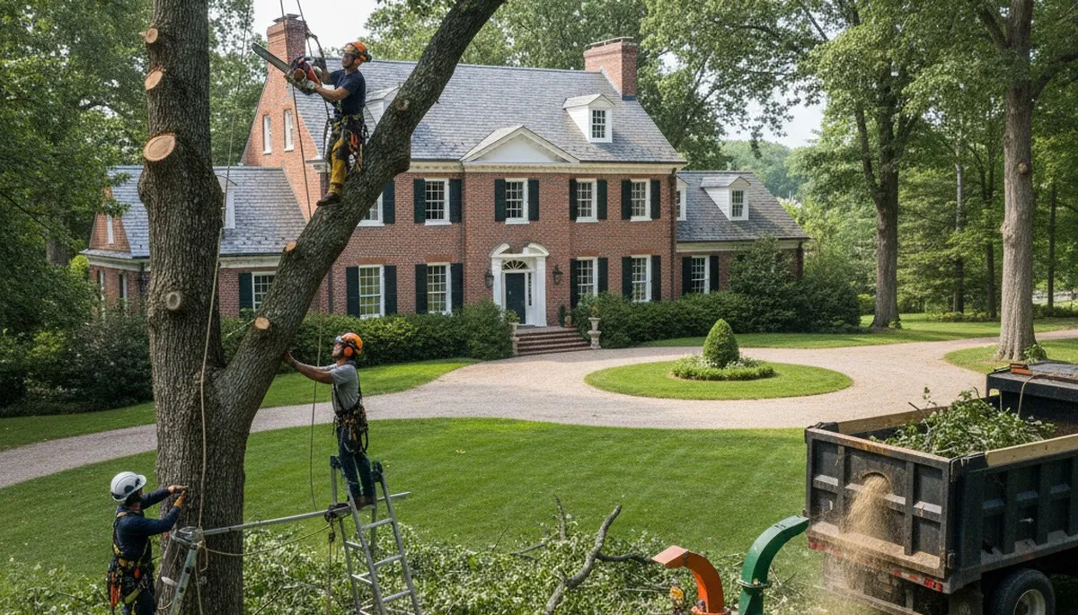 Tree service crew in Overland Park, KS removing a tree with professional equipment