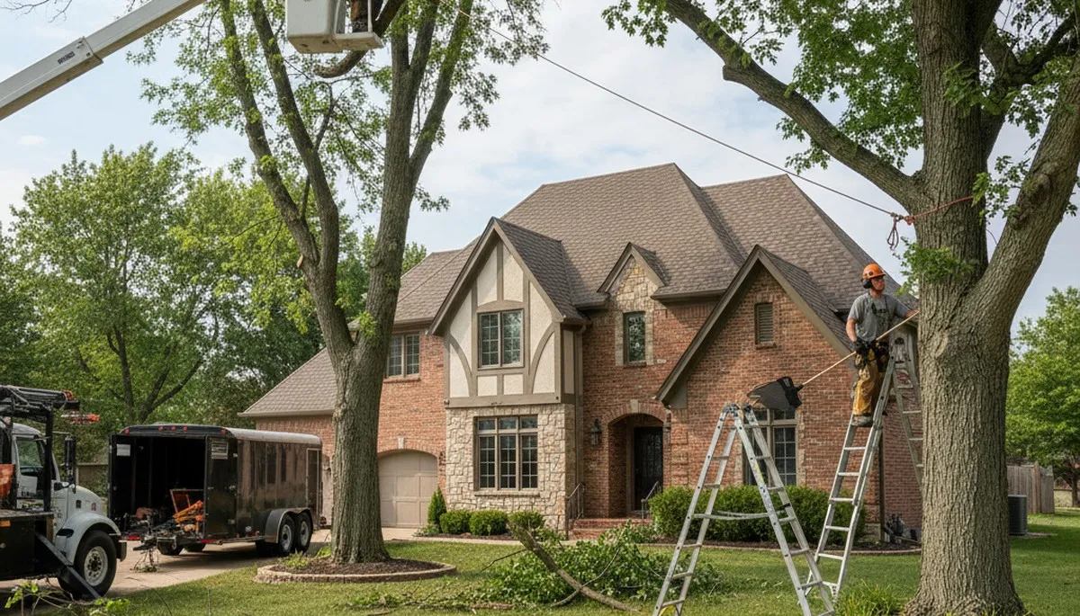 Tree service crew removing a tree in Overland Park, KS
