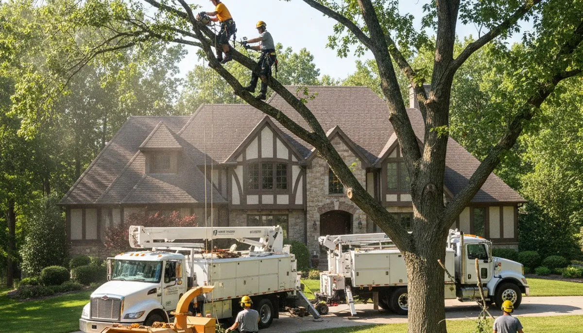 Tree service crew removing a tree in Overland Park, KS